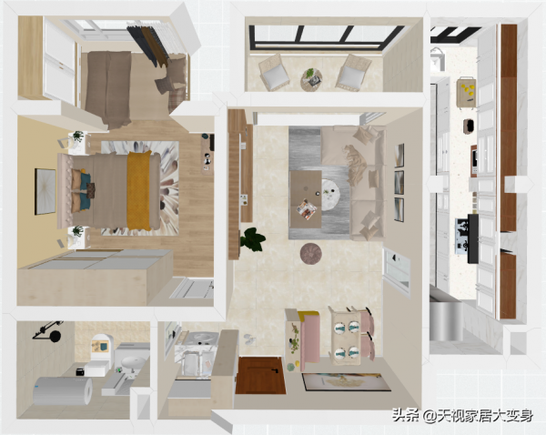 獨居老人換新房，60㎡一室一廳臥室如何擺下兩張床，看圖便知