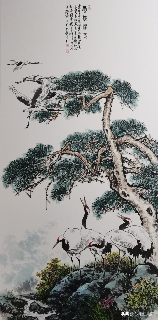 尹先敦國畫作品集評，畫作鶴舞九天仙氣十足，被無數藝術大師讚賞