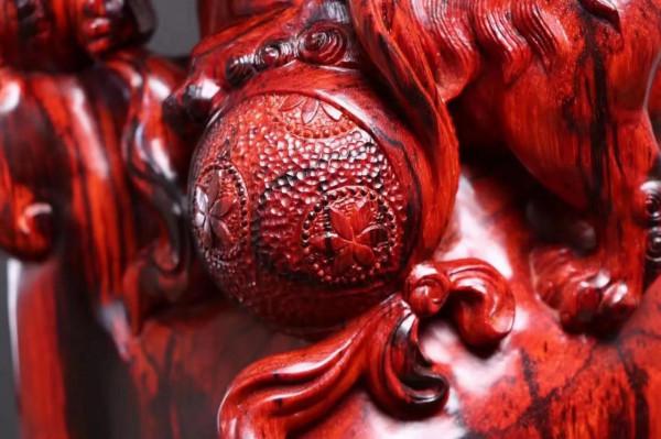 紫檀大木雕雙獅爭霸！好一個事事如意！好一個手工木雕