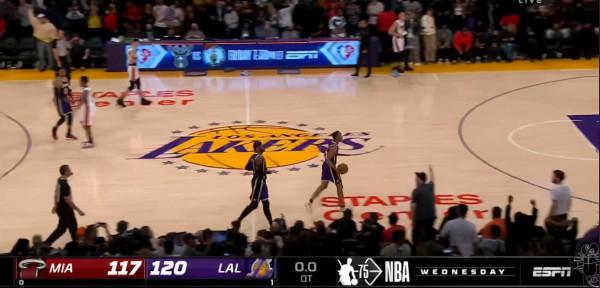 威少三雙，蒙克27分，湖人加時賽120-117戰勝熱火