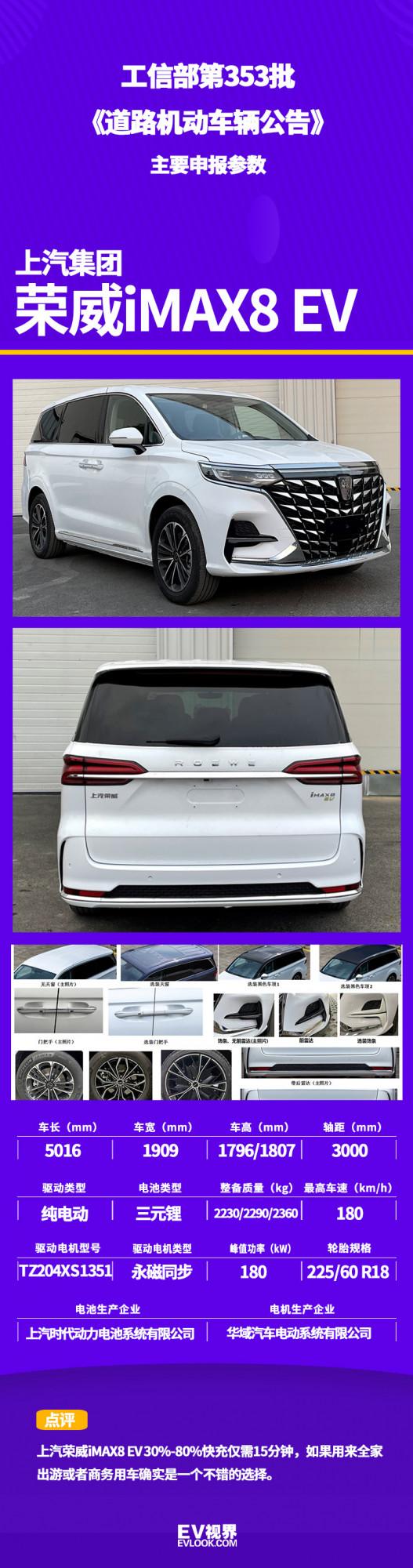 上汽榮威iMAX8 EV申報圖曝光