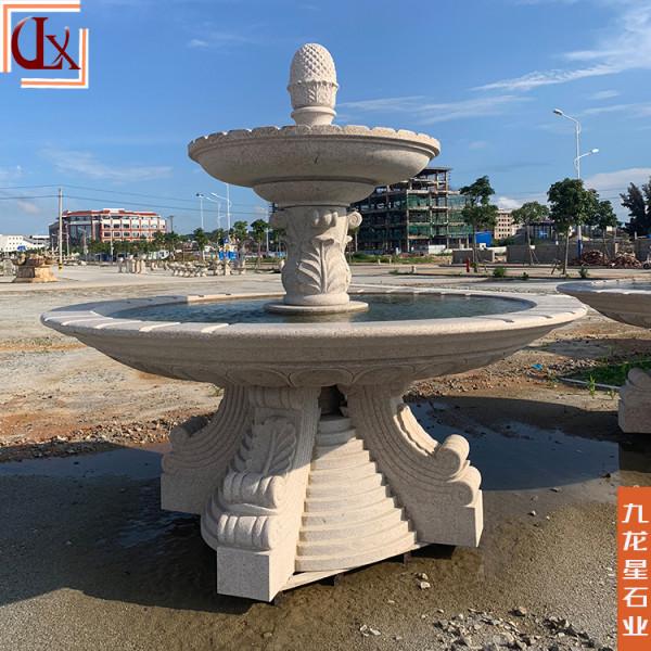 石頭噴泉雕塑雕刻 黃鏽石水缽圖片