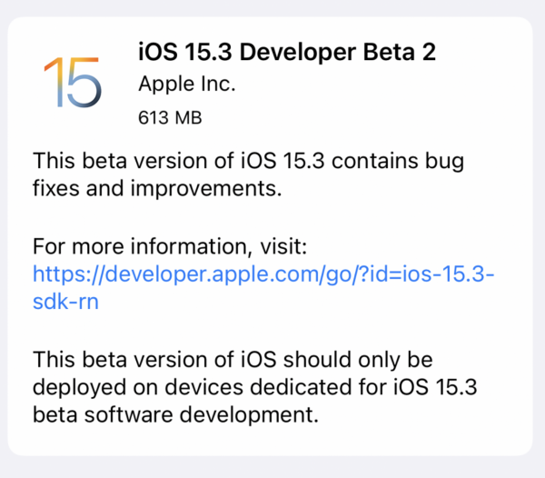 蘋果今天釋出 2022 年第一個 iOS 更新