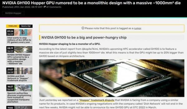 效能穩了！英偉達GH100 GPU晶片曝光：面積巨大 超過1000平方毫米