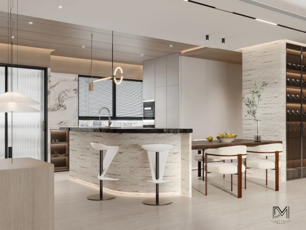 198㎡侘寂風 | 柔和曲面與異形燈光的融合 198㎡侘寂風 | 柔和曲面與異形燈光的融合