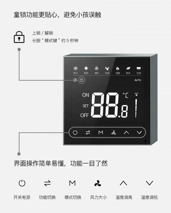 艾特智慧家居三合一溫控面板:集新風、空調、地暖三種面板於一身 艾特智慧家居三合一溫控面板:集新風、空調、地暖三種面板於一身