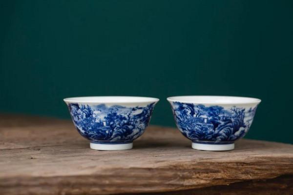 仿古柴窯內外繪青花山水主人杯景德鎮陶瓷瓷器茶具茶杯