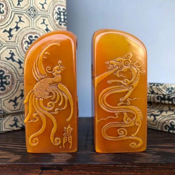 田黃石雕龍鳳印章