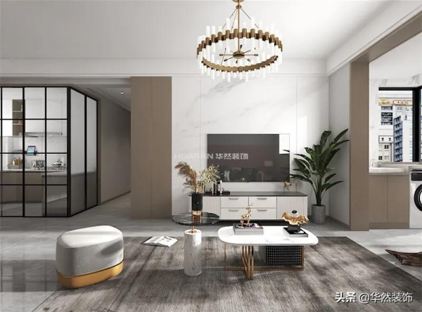 98㎡現代小三居，中間戶型無玄關、暗廚房問題巧妙解決