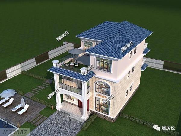 三層歐式別墅，佔地方正，配色清新大方，符合大眾審美