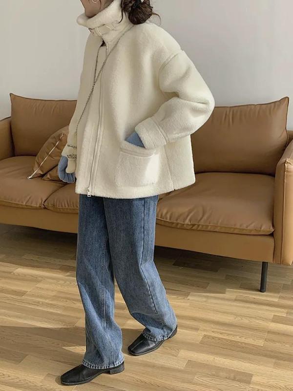 軟糯精緻毛茸茸保暖仿水貂毛白大衣