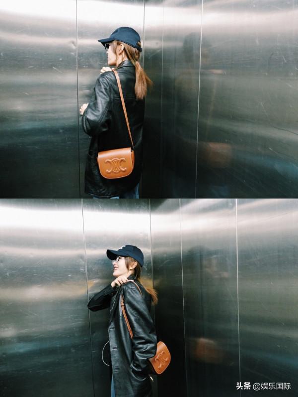 秦嵐下班照曝光 戴鴨舌帽穿皮衣比耶