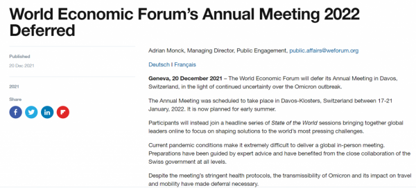 計劃趕不上疫情變化 達沃斯世界經濟論壇再度因疫情延後