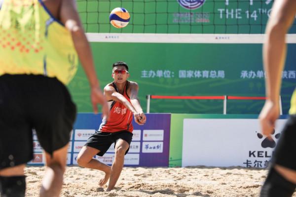 沙灘排球——男子成年組小組賽：江蘇一隊勝海南一隊