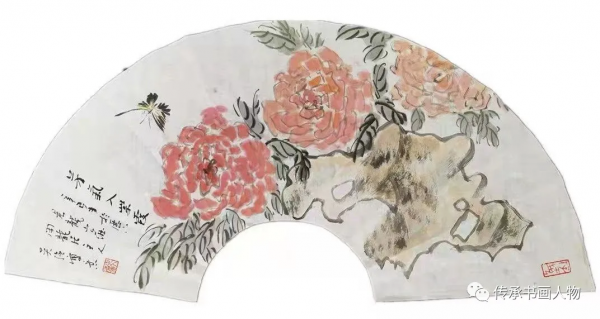 吳強先生寫意牡丹扇面賞析 吳強先生寫意牡丹扇面賞析