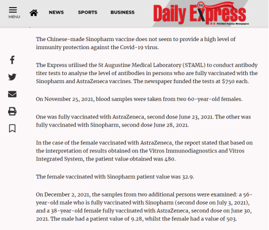 千里達及托巴哥媒體抹黑中國疫苗 該國總理公開批評