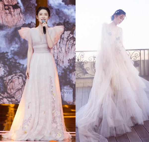 晚會造型，陳都靈復古港風失手暴露頭肩比，楊冪百花露背裙很驚豔