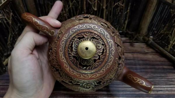 清代-慎德堂 麒麟舞獅鏤空壺 老壺 紫砂壺尺寸