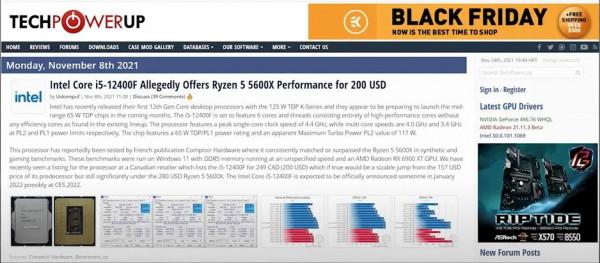 1270元的12代12400評測超5600X