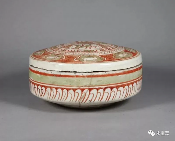 明五彩開光松竹梅紋罐