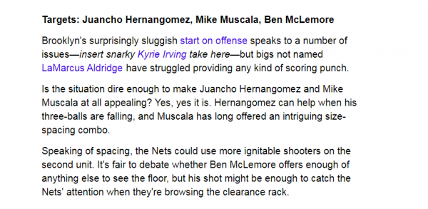 美媒列籃網引援目標：兩大湖人舊將上榜，補強內線迫在眉睫