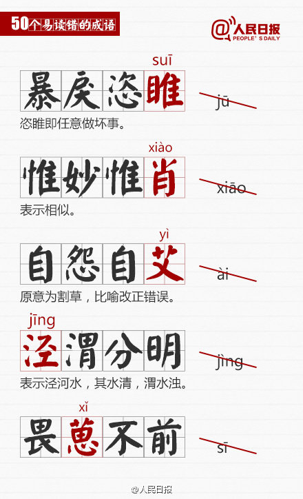 語文課 50個容易讀錯的成語 人民日報整理 家有學生建議給孩子收藏