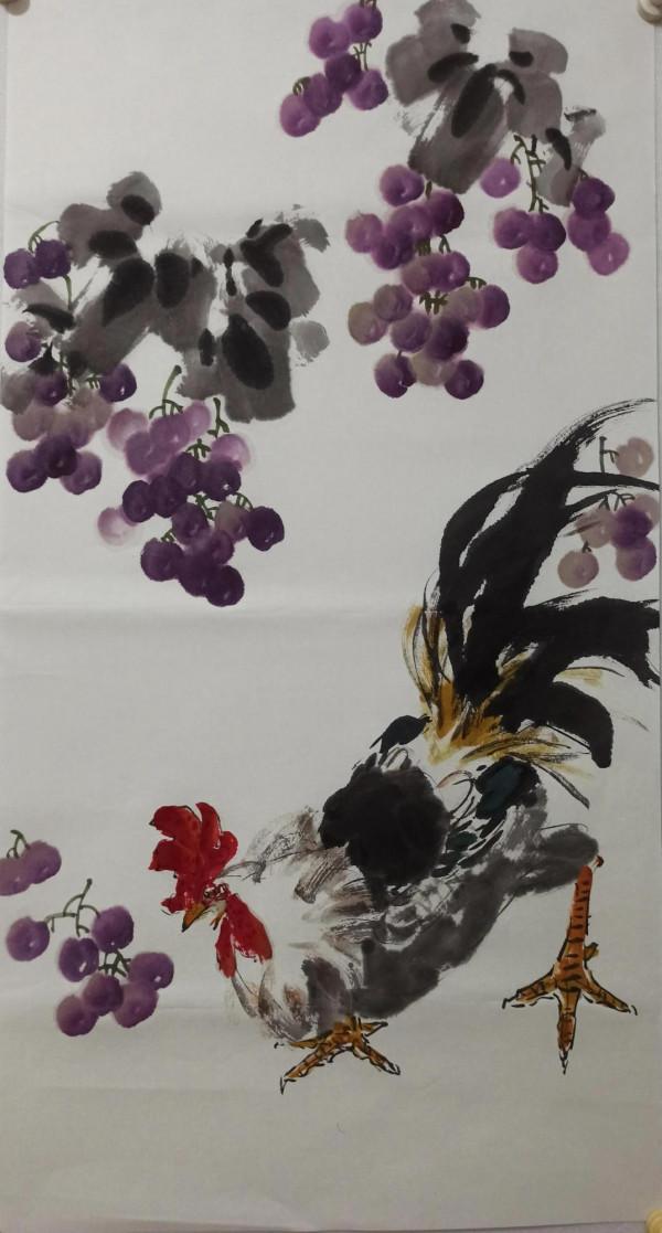 《紫氣東來》葡萄公雞20211111~創作圖解