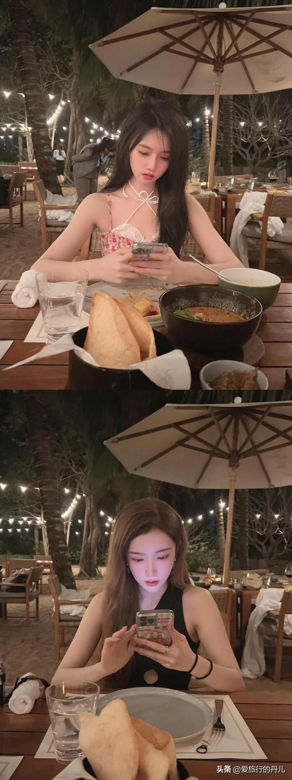 宋昕冉身穿粉色碎花吊帶衫搭配牛仔褲俏皮可愛，公主範十足