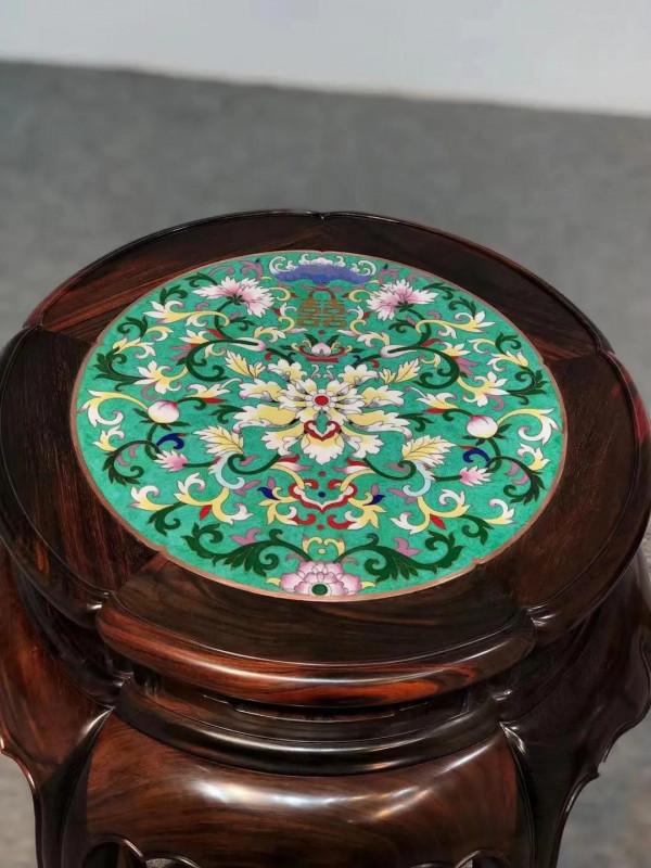 大紅酸枝黑料鑲-五足花架