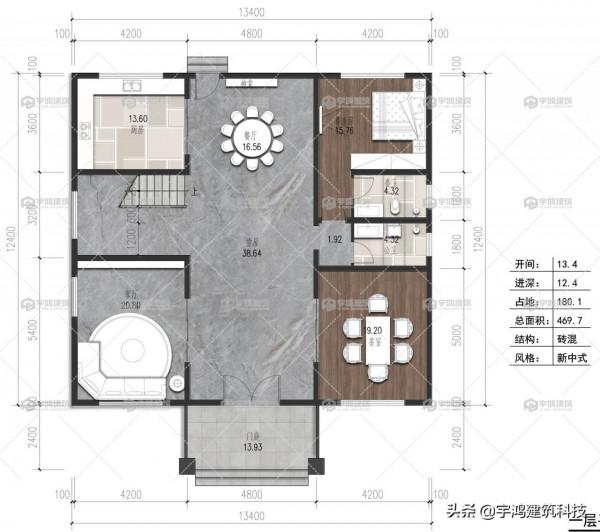 13x12米三層新中式別墅，8臥3廳+茶室，為你重新構建新中式的美感