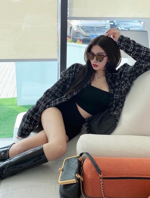 小香風黑色編織格紋襯衫外套男女同款