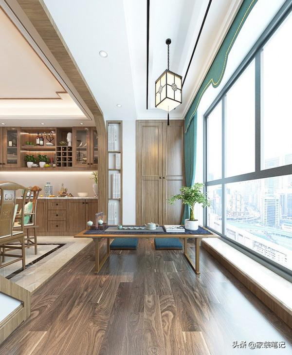 她家的中式風裝修，在小區裡面堪稱經典，色彩、硬裝搭配很有品味