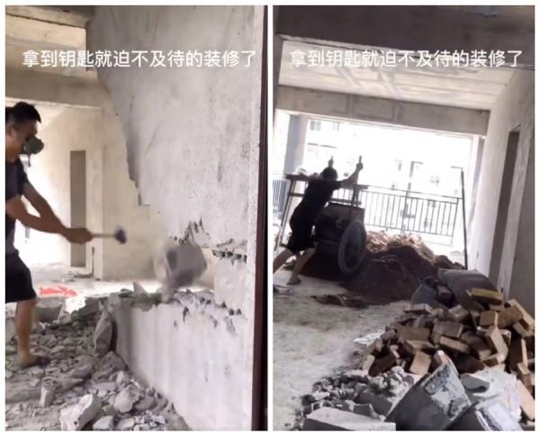 小夥72天改造毛坯房，刷膩子鑿牆一人徒手完成，網友：佩服