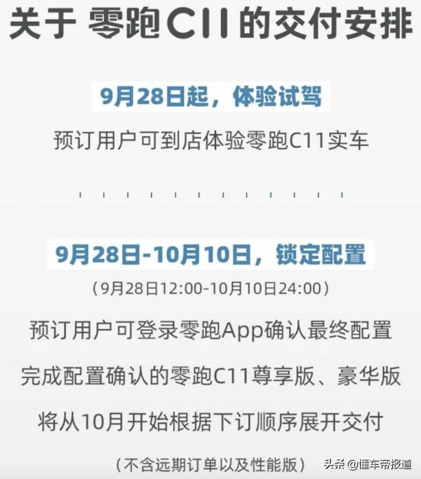 關注|零跑C11交付計劃:本月底實車到店、10月起根據訂單順序交付 關注|零跑C11交付計劃:本月底實車到店、10月起根據訂單順序交付