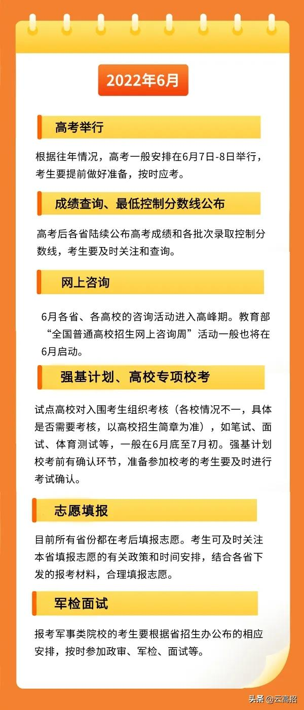 高三考生看過來，普通高考接下來每個月的重要安排