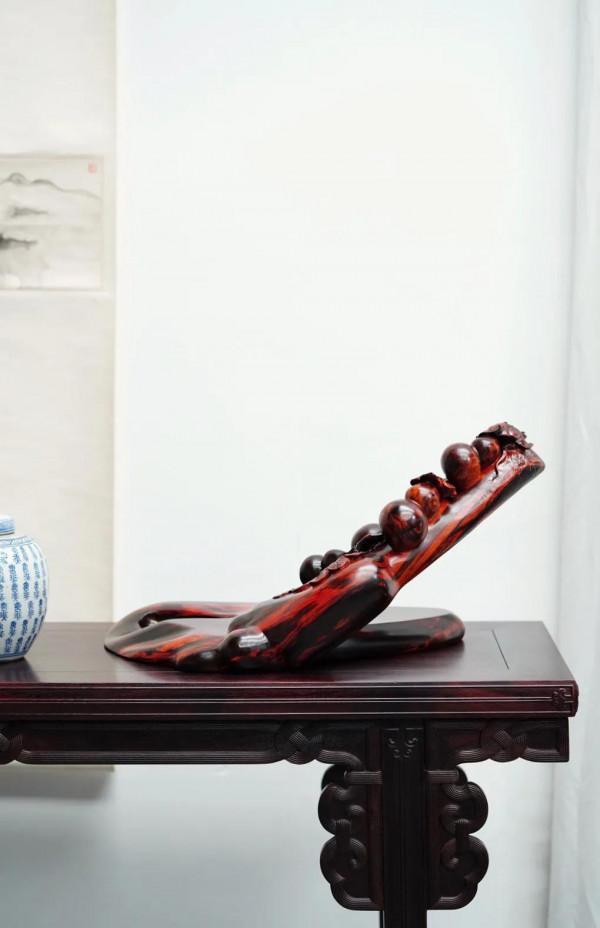 大紅酸枝「五福臨門」擺件