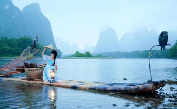 煙雨.灕江.漁舟和魚鷹 煙雨.灕江.漁舟和魚鷹