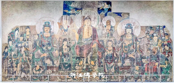 元代11.11米“彌勒說法圖”壁畫，1925年被切割成60多塊剝走，現館藏於加拿大