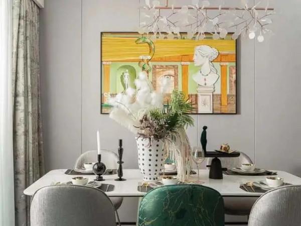 128平現代風三居室灰牆面綠畫，簡約時尚又好看