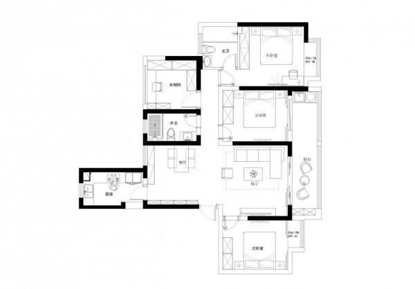 143平三居室美式風格
