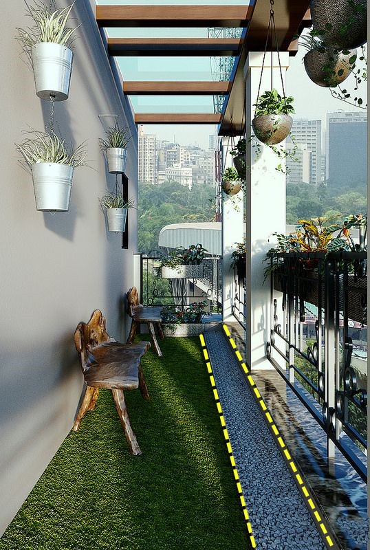 送的2㎡北陽臺，洗衣晾曬用不上，鋪防腐木撒鵝卵石，簡單、漂亮