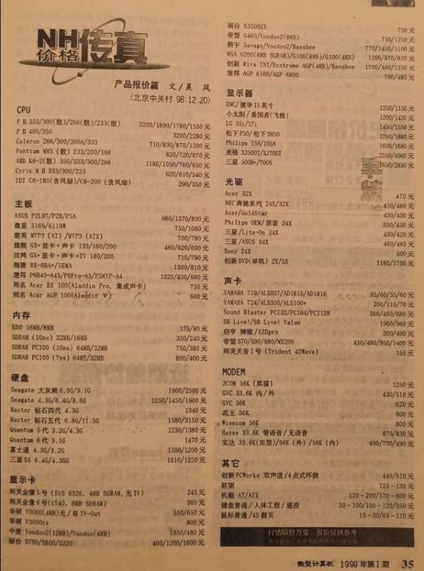 二十年前的電腦配置單，大家見過嗎？