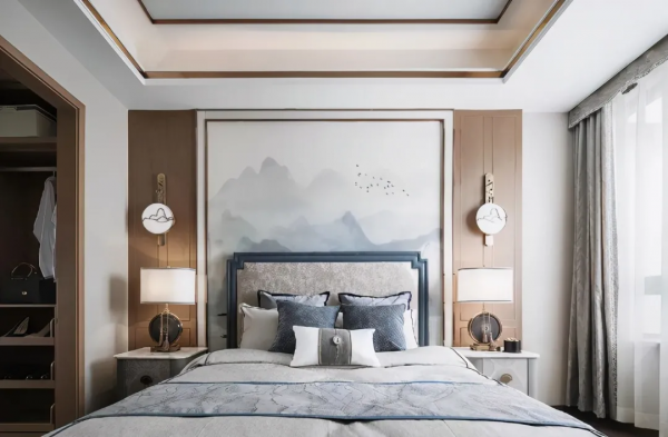 125㎡現代中式風新房，全屋菸灰藍配色，清爽明亮