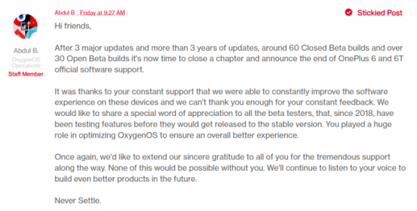 一加宣佈OnePlues 6和6T正式終止支援 無法獲得後續Android更新