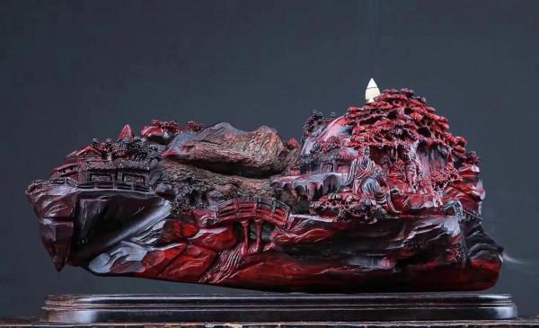 枯木一根雕山水，有老友品茶論道可也