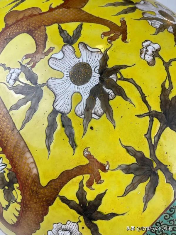 清大雅齋黃地墨彩礬紅穿花龍紋缸鑑賞