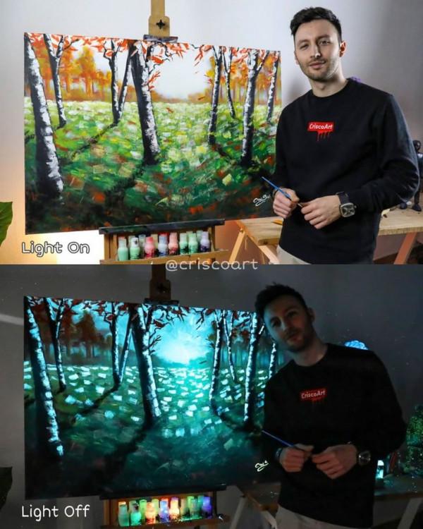 關掉電燈“枯木變璀璨花樹”，超狂創作將名畫玩出新高度美翻