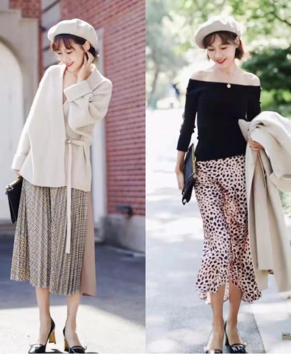 秋天火了一種穿法“毛衣+半身裙”，溫柔優雅，美出一個高度