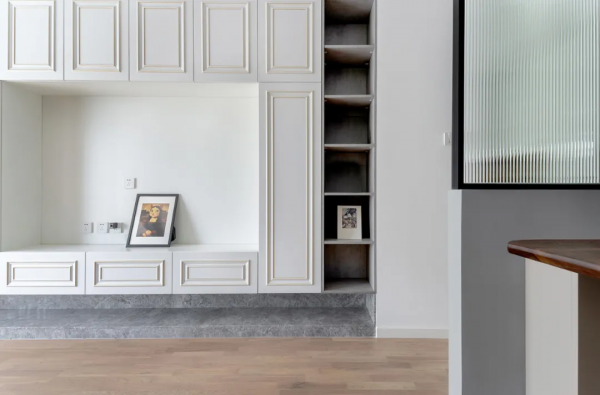 100㎡三居改兩居，客、餐、廚、辦公區全開放，超級寬敞舒適