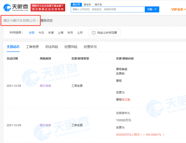 小鵬汽車肇慶公司增資至40億元